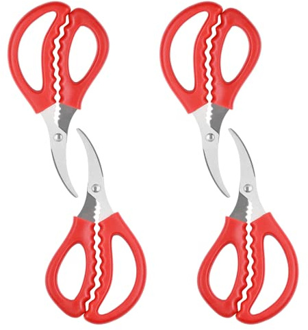 LOCEAST 4PCS Red Seafood Scissors - Multifunctional Stainless Steel Crab Leg Crackers for Fish Lobster Shrimp