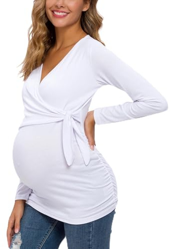 Love2Mi Maglietta da allattamento da donna, a maniche corte, con scollo a V, per donne, Bianco lungo, XL