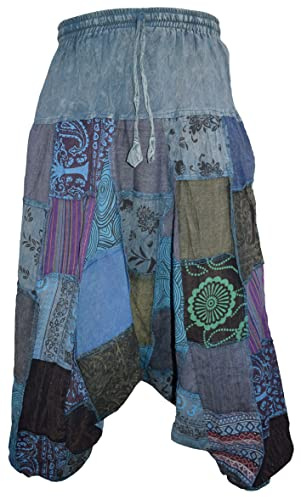 Gheri Uomo Patchwork Effetto Slavato Yoga Bohemian Baggy Pantaloni Harem Stampati, Large/X-Large