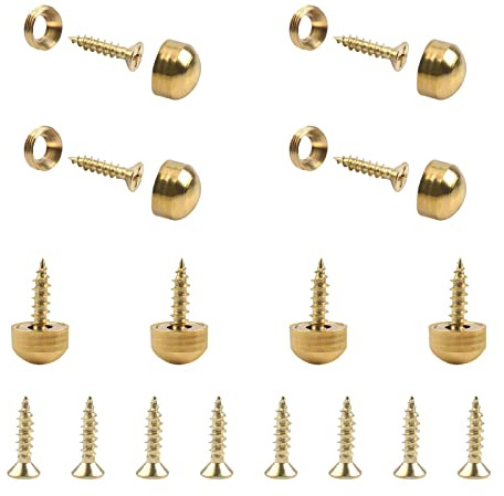 INCREWAY Spiegelschrauben, 8 Stück dekorative Messing-Spiegelschrauben, Spiegelnägel, Schraubdeckel, Abdeckungen mit Kuppel und Unterlegscheiben (9 mm, helles Messing)