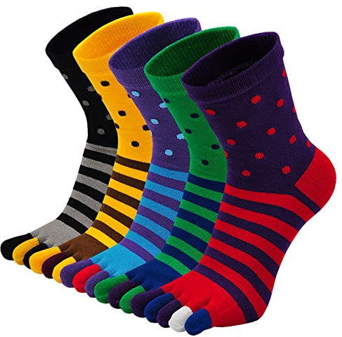 Hellomamma Toe Socks Mens Five Finger Striped Sock Running Athletic Cotton Ankle Sox 5 Pairs