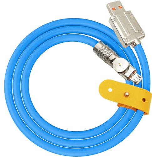 CTRICALVER Micro USB Cable, 10W Super Fast Charging Cable， Zinc Alloy Elbow 180° Rotating Fast Charge Cable, Features Data Transfer, with Organizor Strap (Blue 1m)