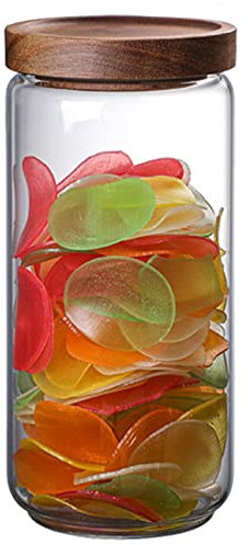 Tarros de almacenamiento con tapa de madera, 500 ml/750 ml/1000 ml, herméticos, elegantes recipientes de cristal, tarros de especias, redondos, sin BPA, junta de silicona, para galletas, té, azúcar,