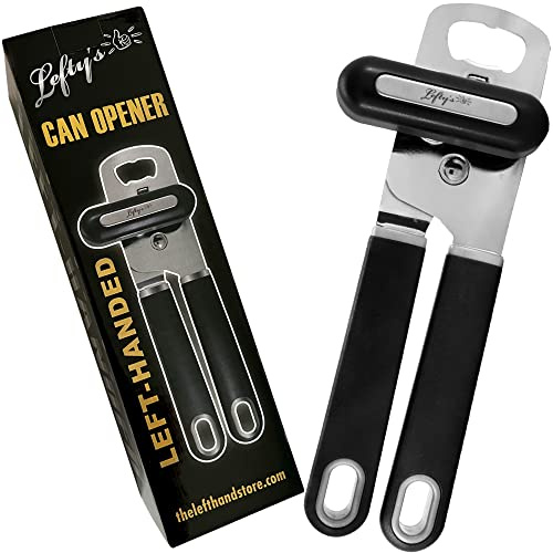 Abrebotellas para zurdos, diseño de acero inoxidable resistente, color negro, hoja afilada, borde liso, gran regalo para zurdos, adultos, hombres y mujeres