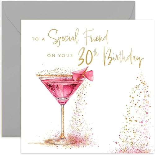 Old English Co. Geburtstagskarte zum 30. Geburtstag für die Freundin – Beste Freundin zum 30. Geburtstag – fabelhaftes rosa Cocktail-Goldfolien-Glitzer-Design – niedliche funkelnde Karte für Sie |