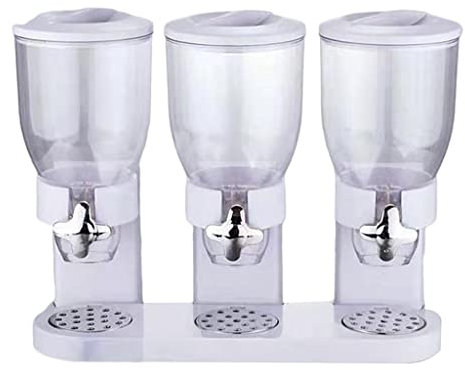 Tiuimk Distributeur de céréales triple en plastique blanc