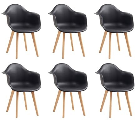 EGOONM 6er Set Esszimmerstühle Armlehne Retro Stuhl Holzbeinen Stuhl im Nordischen (Schwarz)