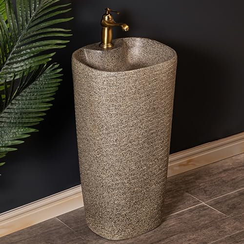 HARELA Keramik Standwaschbecken, Keramik-Sockelwaschbecken für Badezimmer, bodenstehendes Aufsatzwaschbecken für Garderobenbalkon, für den Innen- und Außenbereich