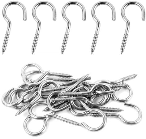 BOUMVID 10 Pezzi Ganci a vite M3 x 40mm, Ganci da Soffitto in Acciaio Inox, Multiuso Ganci Avvitabili Gancetti in Metallo, Gancio a Vite per Legno, Piante,Tazze, Decorazioni Artistich