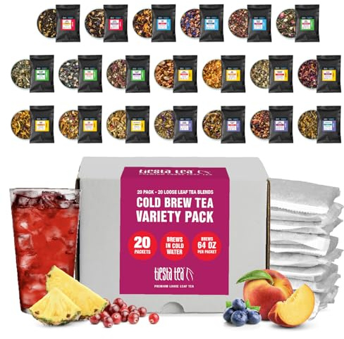 Tiesta Tea - 20 Pack Cold Brew Variety, Loose Leaf, Premium Blend, High to Non-Caffeinated, Assorted Tea Sample Set, Cold Brew Packets, Brews 64oz Pitcher Per Bag (Pack of 20)