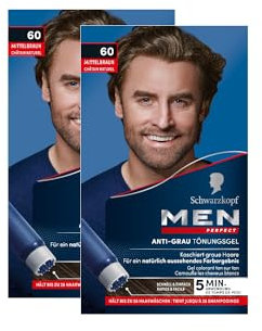 Men Perfect Anti-Grau Tönungs-Gel 60 Mittelbraun (2x 80 ml), Haarfarbe für Männer blendet graue Haare aus, Anti-Grau Tönung für ein natürlich aussehendes Ergebnis