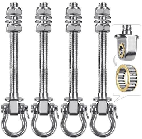 SELEWARE 4er Deckenhaken Holzbalken Schaukelhaken Schaukel - 304 Edelstahl Schwerlast Drehbare Deckenhalterung mit Lagern für Trapeze Yoga Gym – Indoor/Outdoor Schwerlasthaken
