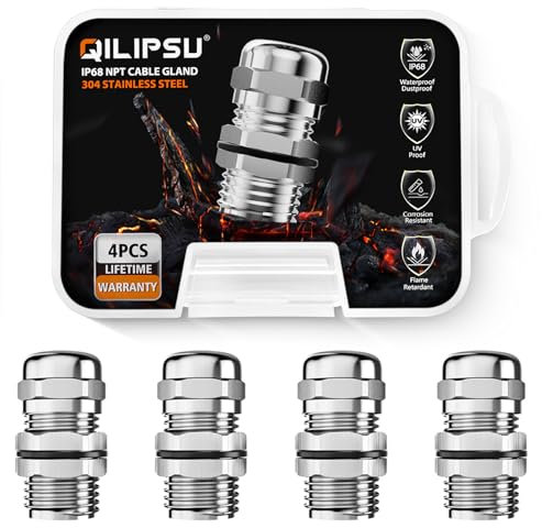 QILIPSU 4 pressacavi in acciaio inox NPT 304 da 1/2, filettatura estesa IP68, impermeabile, passacavo, presa