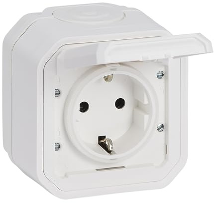 LEGRAND, Plexo New Feuchtraum-Aufputz-Steckdose, Schuko-Standard, inklusive Klappdeckel, Berührungsschutz, Steckklemmen, 16 Ampere, 250 Volt, IP44 - IK07, Farbe: Weiß, 069770L