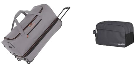 Travelite 2-Rad Trolley Reisetasche Gr. L mit Dehnfalte, Gepäck Serie Basics & Handgepäck Kosmetiktasche, Gepäck Serie Kick Off: Praktische Kulturtasche