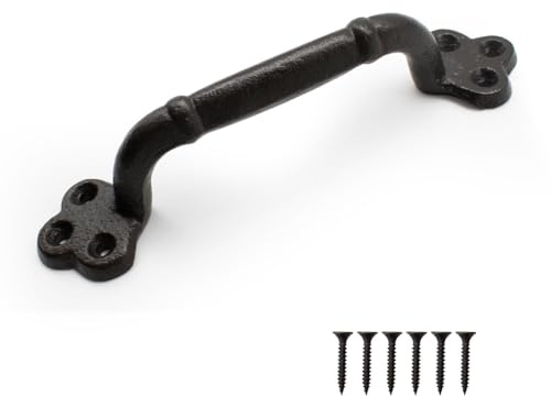 0XBIT Cast Iron Door Handle, Door Handle Black, Retro Petal Handle, Vintage Door Handles, Suitable for Door Sheds, Garages, Wardrobes, Bathrooms