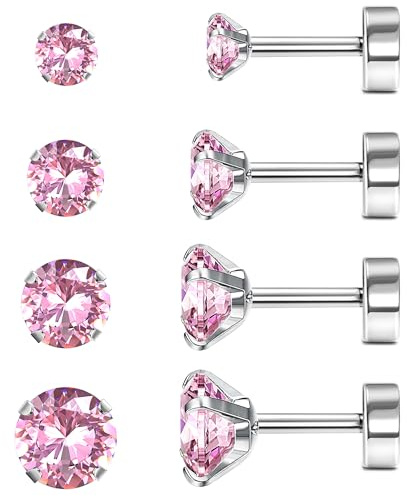 JeweBella 4Paar G23 Titan Ohrringe Damen Medizinische Ohrstecker 2/3/4/5MM | Hypoallergen Cubic Zirkonia Titan Ohrstecker Set für Damen Herren Kinder,Gesundheitsstecker Ohrringe,Knorpel Piercing Ohr