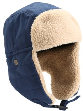 Sporgard Berretto da aviatore con paraorecchie in tessuto misto lana, cappello invernale russo, ushanka da caccia, Blu mare, M