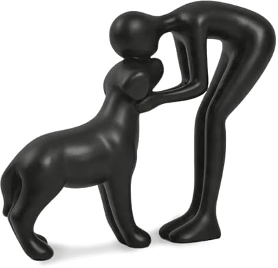 FriyGardcn Dog Sculpture Home Decor Cute Man and Dog Statue Decoration for Office、Living Room、Bedroom、Home， Memory Gifts for Pet Lovers (Black)