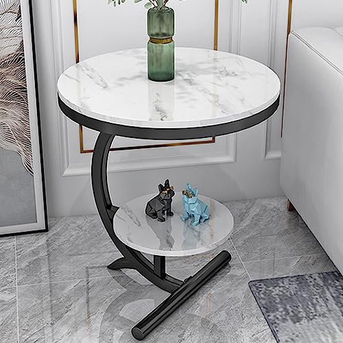 Runder Beistelltisch, 2-stufiger Snacktisch aus Metall, Couchtisch, Teetisch, Nachttisch, Sofatisch für Wohnzimmer, Schlafzimmer, Balkon, Terrasse (Größe: 55 x 60 cm)