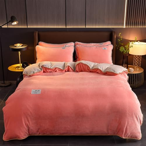 AIMENJOY Housse de Couette Hiver Chaude Flanelle Toucher Cashmere Polaire Parure de Lit en Velours avec Linge de Lit et Taie d'oreiller (Pink Khaki,220x240cm)