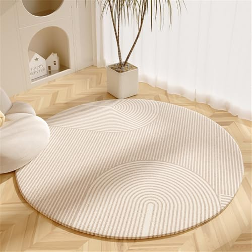 Hearda Runder Teppich 60/80/100/120 cm, Beige, Kurzplüsch, Waschbar, Rutschfest für Wohnzimmer, Schlafzimmer, Küche, Flur