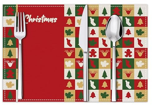 Manteles Individuales Navidad Salvamanteles Individuales Mesa Juego De 8 Manteles Individuales Lavables Antimanchas Antideslizante Resistente Al Calor Bajoplatos Lino 45X30Cm