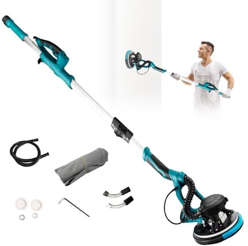 Ponceuse Murale, 800W Ponceuse Électrique pour Cloisons Sèches, avec Disque De Ponçage et LED, Vitesses Ajustables, pour Plafonds Intérieurs et Extérieurs