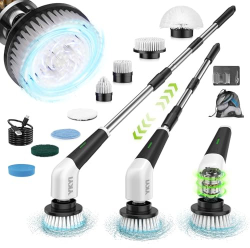 Electric Spin Scrubber,Cordless Electric Cleaning Brush,Shower Scrubber 2 Speeds,8 Brush Heads,IPX7 Waterproof,Adjustable Long Handle for Bathroom, Tub,Tile,and Car