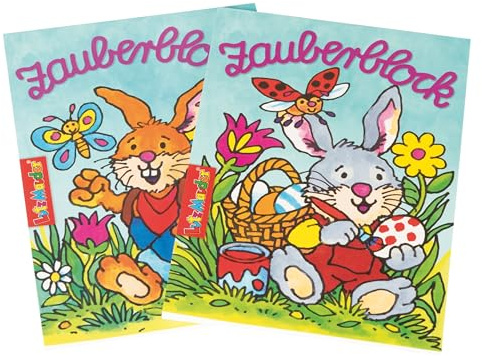 Lutz Mauder Zauberblöckchen Ostern, 2er Set, Kinder – Perfekt für Osterfeiern, Mitgebsel, Kindergeburtstage, Osternest, Kreative Beschäftigung, Fördert Motorik, Fantasie, 24 S. je Block, A6 Format