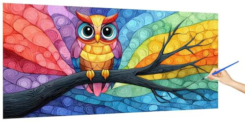 Malen Nach Zahlen Erwachsene Eule, Malen Nach Zahlen NiedlichKinder Kleines Format, DIY Paint by Numbers Kreativ Set AnfäNger Inklusive Pinsel und Acrylfarben Ohne Rahmen Deko Geschenk 100x50cm H-1