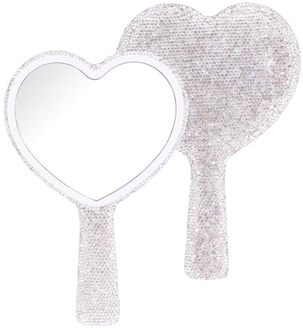 ANNASAMDO Handspiegel mit Griff, Glitzer Strass Herz Kosmetikspiegel Make Up Spiegel, Kleiner Tragbarer Reisespiegel