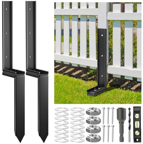 Housolution Fence Post Repair Kit, Steel Post Repair Stake with Adjustable Angle, Separated Anchor Ground Spike Easy to Fix Broken Wooden Posts, Rustproof Garden Fence Set (2 Pack)