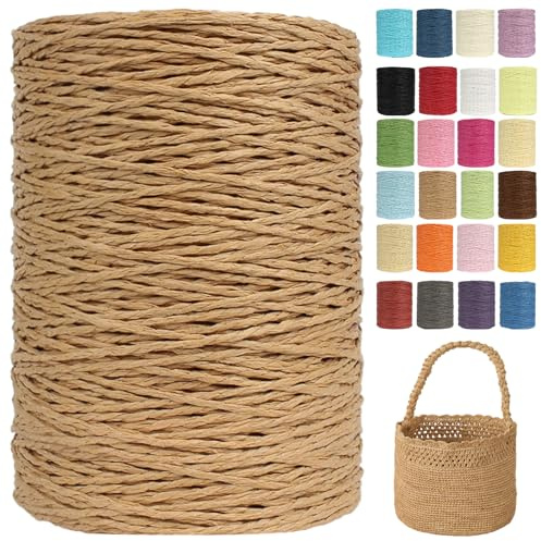 Raffia Garn (2mm X 300m) – Doppelstrang Papierdraht Zum Häkeln & Stricken Von Taschen, Strandmützen & DIY | Weiches Geflochtenes Bastband | Raffia Strickgarn (G39)