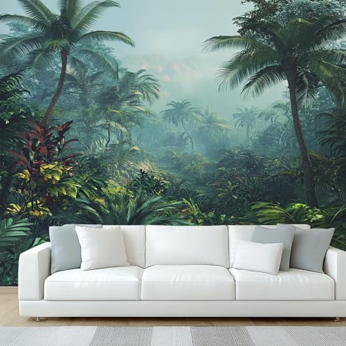 Générique Papier Peint Panoramique Forêt Tropicale, Papier Peint Palmier Jungle Vert, Fresque Murale, Decoration Chambre Salon, 450 x 315 cm