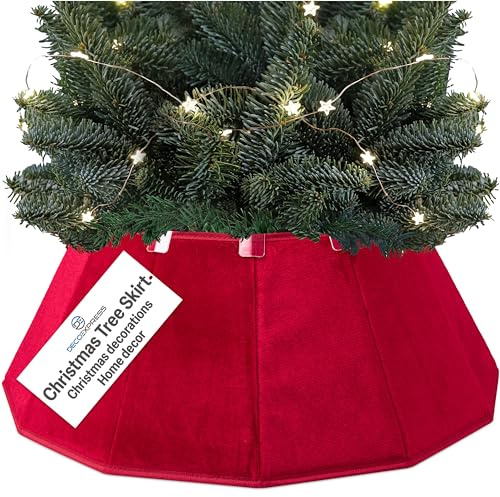 DECO EXPRESS Christmas Tree Skirt, Velvet Tree Base Cover, Stylish Collar for Christmas Decorations, Festive Decor for Xmas Party, 38cm x 25cm (Red Velvet, Top 38cm/Base 65cm)