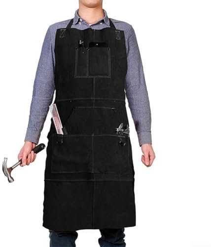 Marchfunny Crossbody Leather Welding Apron, Flame Retardant Protection for Professional and Hobbyist Welders (Black)