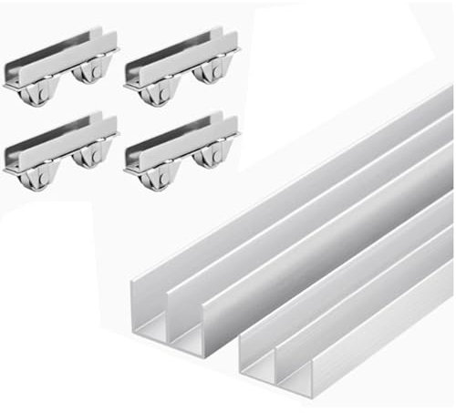 Thickened 6mm Glass Sliding Door Double Track Display Cabinet Slide, Aluminum Alloy Track Wheel Accessories(80cm/31.5in)