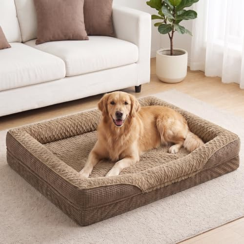 FURTIME Orthopädisches Hundebett Grosse Hunde, Memory Foam Hundekorb XL, Abnehmbar und Waschbar, rutschfeste Hundekörbchen, Hohem Rand Hundesofa, Braun, 107 x 81 x 19cm