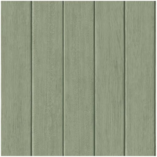Full Roll - Painted Wood Panel Green Wallpaper - Contemporary Versatile Sophisticated Plank - 10.05m x 53cm Roll - Washable Peelable Paste The Paper - Bedroom Living Room