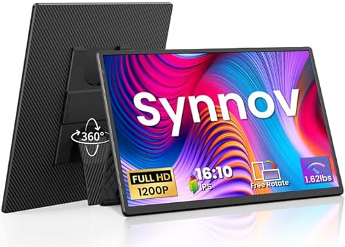 Synnov Tragbarer Monitor, 16 FHD 1200P Laptop-Bildschirmerweiterung, Ultradünn Randlos mit 360° Drehbarem Ständer, Plug & Play Monitorerweiterung Kompatibel mit Windows/Mac/Android/Switch/PS5