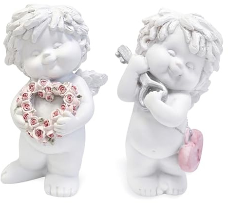 IGOR Engel-Paar mit Herz & Blumen: Liebesengel Figuren, Deko Engelsfiguren, Romantische Schutzengel Skulptur, Kleine Dekoengel, Dekofiguren Weiß, Geschenk Hochzeit, Muttertag & Valentinstag, 12 cm