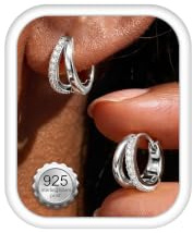 Dochais Örhängen för kvinnor 925 sterling silver stift – dubbla ringar silver/guld/roséguld/hypoallergena smyckesgåvor för kvinnor, 10mm x 13mm, Kubisk zirkonia