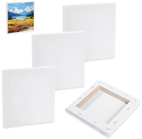 HMCEY Lot de 4 Toile Blanche Peinture 15X15 cm,Mini Tableau Toile à Peindre Carrée,Canvas Painting,Toiles Acrylique Peinture,Cadre Peintures Sur Toiles Vierge Coton,Chassis Entoilé pour Gouache,Huile