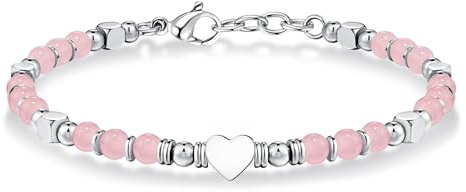 CASSIECA Bracciale Donna Acciaio Bracciali Perline Pietra Naturale Bracciale Cuore Acciaio Inox Bracciale Regolabile Occhio di Tigre Turchese Regalo Donna Compleanno Natale con Confezione