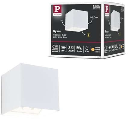 Paulmann 71283 LED Akkuwandleuchte Nyara inkl. Dämmerungsgesteuerter Bewegungsmelder (HF) IP44 3000K 100x100mm 2x1W / 1W Weiß