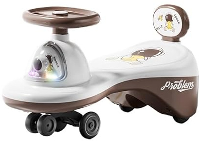 Wiggle Car Kleinkinder Kinderwagen Schiebe-Laufspielzeug mit Musiklichtern Baby-Fuß-zum-Boden-Lauflernhilfe for Jungen und Mädchen(Bruin,Normal Wheel)