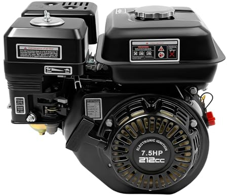7.5 CV Moteur à essence Moteur de remplacement pour motoculteur thermique, sécurité niveau d'huile, 4 temps, 1 cylindre, 212 cc cylindrée, refroidissement air démarrage câble (212CC 7.5HP)