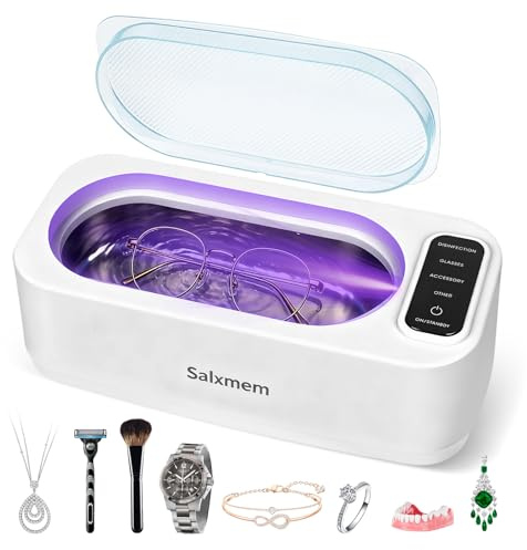 Salxmem Ultrasonic Jewellery Cleaner, 50KHz Quiet Ultrasonic Cleaner 350ml | Ultra Sonic Jewellery Cleaner Machine with 3 Timer Modes for Jewlery, Diamond, Gold, Ring, Earring, Glasses, Retainers