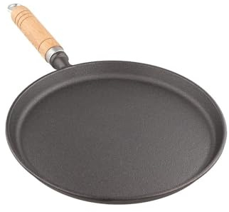 BildeeMait Poêle à crêpes en fonte épaisse avec manche en bois 20 cm 23 cm 26 cm Noir